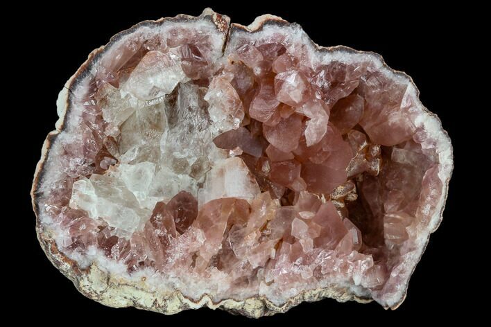 Pink Amethyst Geode Section with Calcite - Argentina #120455